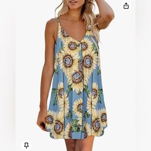 Women Summer Spaghetti Strap Button Down V Neck Casual Mini Dress